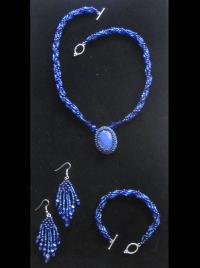Lapis Lazuli - Spiral Stitch Necklace - w/ matching bracelet and earrings