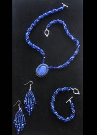Lapis Lazuli - Spiral Stitch Necklace - w/ matching bracelet and earrings