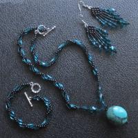 Turquoise - Spiral Stitch Necklace - w/ matching bracelet and earrings