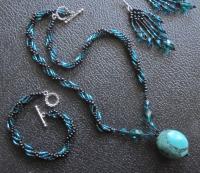 Turquoise - Spiral Stitch Necklace - w/ matching bracelet and earrings