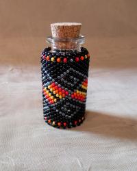 Beaded Jar with Cork - Handmade Bead Wrapped Glass Jar