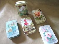 Tin Containers, Rose Pattern, Hinged - Craft Tin, Gift Tin, Stash Container, Tin Box