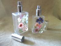 Floral Perfume Bottles, Spray Mister, Square Bottles, Flowers in Resin