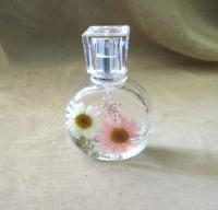 Floral Perfume Bottles, 1 ounce Small Spray Mister, Round Bottles, Flowers in Resin
