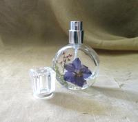 Floral Perfume Bottles, 1 ounce Small Spray Mister, Round Bottles, Flowers in Resin