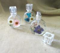 Floral Perfume Bottles, 1 ounce Small Spray Mister, Round Bottles, Flowers in Resin