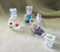 Floral Perfume Bottles, 1 ounce Small Spray Mister, Round Bottles, Flowers in Resin