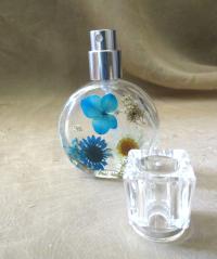 Floral Perfume Bottles, 1 ounce Small Spray Mister, Round Bottles, Flowers in Resin
