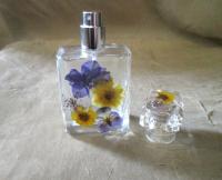 Floral Perfume Bottles, Spray Mister, 50ml Square Bottles, Flowers in Resin