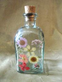 Floral Bottles, Large  Cork Jars - 8oz and 17oz - Glass Bottles with Epoxy, Flowers in Resin