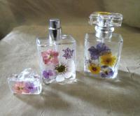 Floral Perfume Bottles, Spray Mister, 50ml Square Bottles, Flowers in Resin