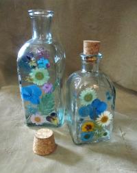 Floral Bottles, Large Jars - 8oz and 17oz - Glass Bottles with Epoxy, Flowers in Resin