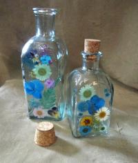 Floral Bottles, Large Jars - 8oz and 17oz - Glass Bottles with Epoxy, Flowers in Resin