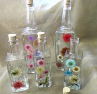 Large Floral Cork Bottle, Decorative Bottle - 8oz and 17oz - Glass Bottle with Dried Flowers embedded in Resin