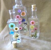Large Floral Cork Bottle, Decorative Bottle - 8oz and 17oz - Glass Bottle with Dried Flowers embedded in Resin