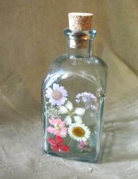 Floral Bottles, Large  Cork Jars - 8oz and 17oz - Glass Bottles with Epoxy, Flowers in Resin