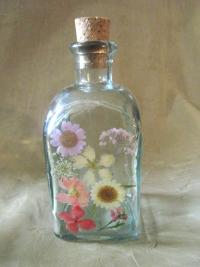 Floral Bottles, Large  Cork Jars - 8oz and 17oz - Glass Bottles with Epoxy, Flowers in Resin