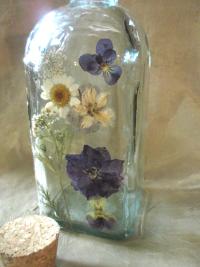 Floral Bottles, Large  Cork Jars - 8oz and 17oz - Glass Bottles with Epoxy, Flowers in Resin