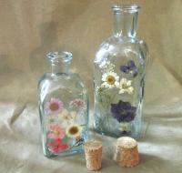Floral Bottles, Large  Cork Jars - 8oz and 17oz - Glass Bottles with Epoxy, Flowers in Resin