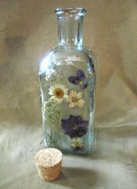 Floral Bottles, Large  Cork Jars - 8oz and 17oz - Glass Bottles with Epoxy, Flowers in Resin