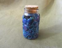 Decorated Jar with Cork - Handmade Small Jars - Polymer Clay on Glass Jars