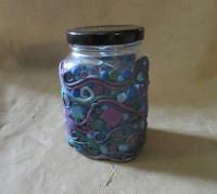 Decorated Jar with Lid - Handmade Jars - Polymer Clay on Glass Jars