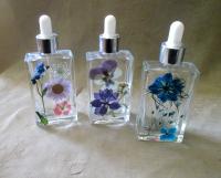 Floral Bottles, w Dropper, Square Bottles, Flowers in Resin