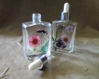 Floral Bottles, w Dropper, Square Bottles, Flowers in Resin