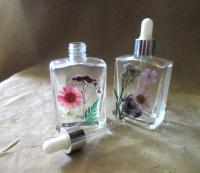 Floral Bottles, w Dropper, Square Bottles, Flowers in Resin
