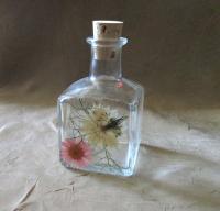 Small Floral Cork Bottle, Decorative Bottle - 5oz - Glass Bottle with Dried Flowers embedded in Resin