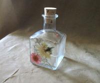 Small Floral Cork Bottle, Decorative Bottle - 5oz - Glass Bottle with Dried Flowers embedded in Resin