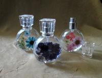 Floral Perfume Bottles, 1 ounce Small Spray Mister, Round Bottles, Flowers in Resin