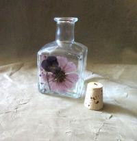 Small Floral Cork Bottle, Decorative Bottle - 5oz - Glass Bottle with Dried Flowers embedded in Resin