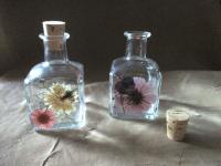 Small Floral Cork Bottle, Decorative Bottle - 5oz - Glass Bottle with Dried Flowers embedded in Resin