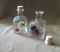 Small Floral Cork Bottle, Decorative Bottle - 5oz - Glass Bottle with Dried Flowers embedded in Resin