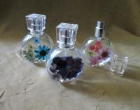 Floral Perfume Bottles, 1 ounce Small Spray Mister, Round Bottles, Flowers in Resin