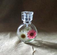 Floral Perfume Bottles, 1 ounce Small Spray Mister, Round Bottles, Flowers in Resin