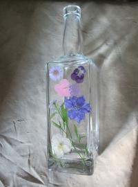 Floral Bottles, Large 17oz Corked Bottle - Glass Bottles with Epoxy, Flowers in Resin