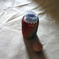 Beaded Jar with Cork - Handmade Bead Wrapped Glass Jar - Rainbow