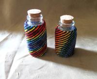 Beaded Jar with Cork - Handmade Bead Wrapped Glass Jar - Rainbow