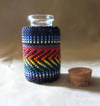 Beaded Jar with Cork - Handmade Bead Wrapped Glass Jar - Rainbow