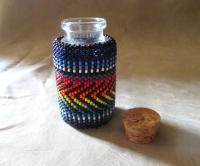 Beaded Jar with Cork - Handmade Bead Wrapped Glass Jar - Rainbow