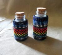 Beaded Jar with Cork - Handmade Bead Wrapped Glass Jar - Rainbow