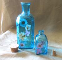 Floral Bottles, Corked Bottle - Glass Bottles with Epoxy, Flowers in Resin