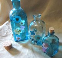 Floral Bottles, Corked Bottle - Glass Bottles with Epoxy, Flowers in Resin