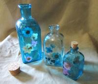 Floral Bottles, Corked Bottle - Glass Bottles with Epoxy, Flowers in Resin