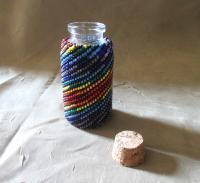 Beaded Jar with Cork - Handmade Bead Wrapped Glass Jar - Rainbow