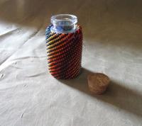 Beaded Jar with Cork - Handmade Bead Wrapped Glass Jar - Rainbow