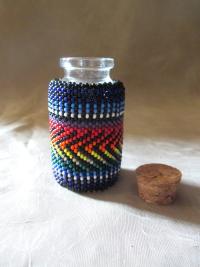 Beaded Jar with Cork - Handmade Bead Wrapped Glass Jar - Rainbow