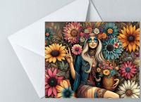 Hippie Chick, Greeting Cards, Set of 2 Designs, Bulk Pack of Cards